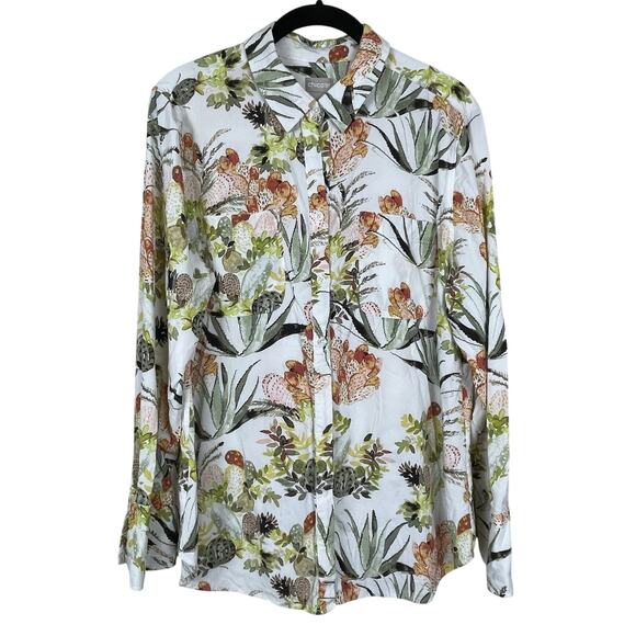 Chico’s Floral Button Up Top Size 1‎ (8/10) Colorful Long Sleeve Stretch Blouse - Picture 1 of 5